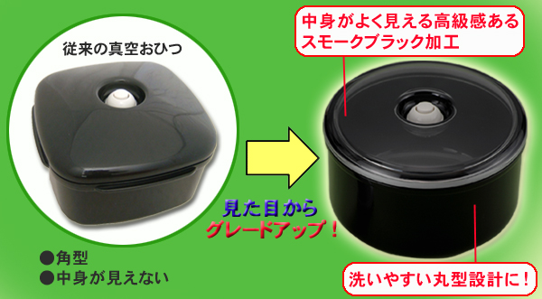 容器は洗いやすい丸型設計！今までは黒かったフタが透明になり、中身が良く見え高級感あるスモークブラック加工 