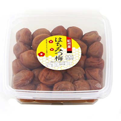 画像1: はちみつ梅干 600g家庭用無選別 塩分5% ポリ容器 化粧箱入り (1)
