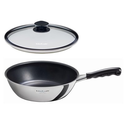 画像1: ビタクラフト カーペンター ウォックパン 26cm+ 内径26cmフライパン用ガラス蓋 セット ビタクラフトの定番モデルと統一感を持たせた、高級感のあるデザインです。 (1)