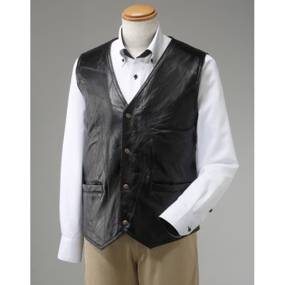画像2: Franco collezioni(フランコ・コレツィオーニ)ラム革カジュアルパッチワークベスト (2)