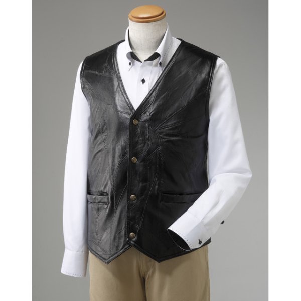 画像2: Franco collezioni(フランコ・コレツィオーニ)ラム革カジュアルパッチワークベスト (2)