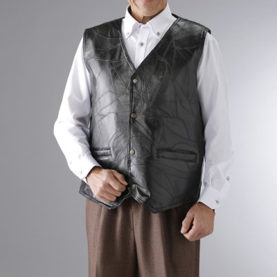 画像3: Franco collezioni(フランコ・コレツィオーニ)ラム革カジュアルパッチワークベスト (3)