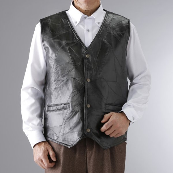 画像4: Franco collezioni(フランコ・コレツィオーニ)ラム革カジュアルパッチワークベスト (4)