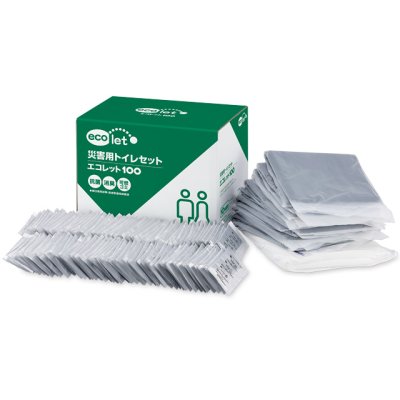画像1: 災害用トイレ エコレット100回分 (4人〜5人家族向け)  トイレ用抗菌性凝固剤 消臭 10年保存可能 防災 衛生的 介護 ポータブルトイレ 断水 (1)