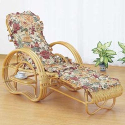 画像1: 籐 三ツ折寝椅子ファブリックカバー付 (1)