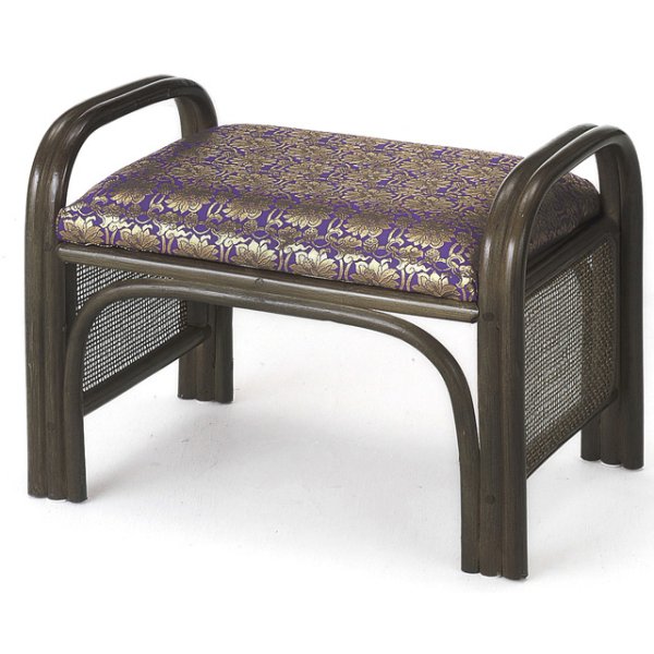 画像1: 籐 ご仏前金襴座椅子 ハイタイプ（紫色生地ダークブラウン色フレーム）