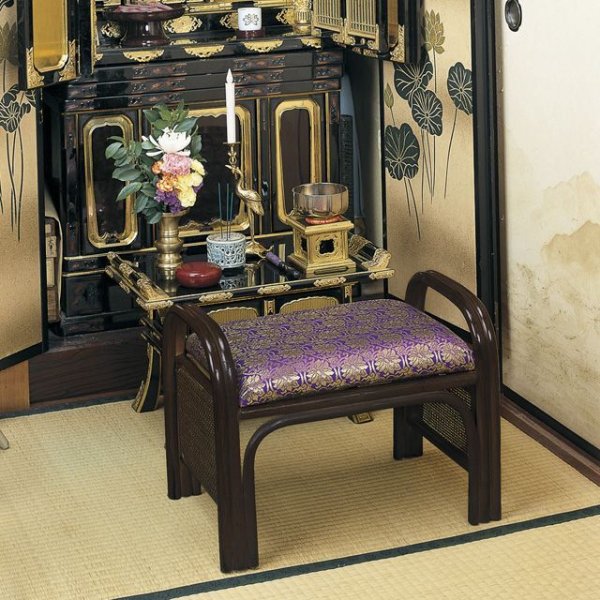 画像2: 籐 ご仏前金襴座椅子 ハイタイプ（紫色生地ダークブラウン色フレーム）