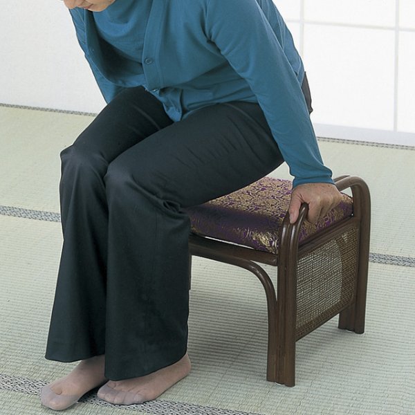 画像3: 籐 ご仏前金襴座椅子 ハイタイプ（紫色生地ダークブラウン色フレーム）