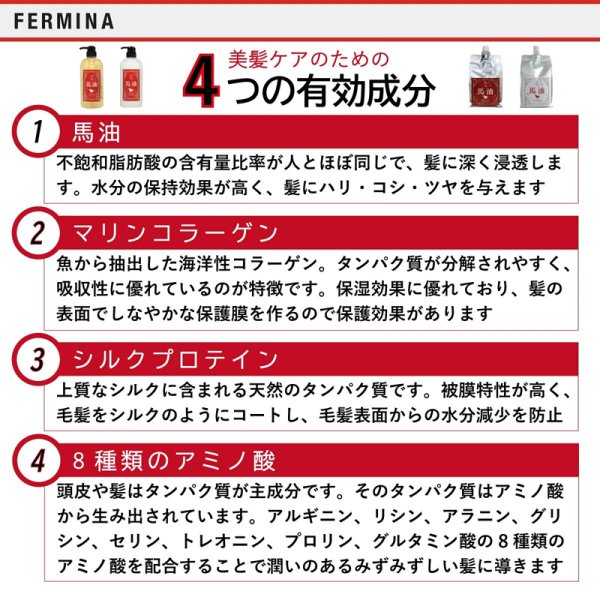 画像3: フェルミナ FERMINA ツヤツヤ 馬油 シャンプー 本体 700ml 美髪ケア サロン品質 (3)