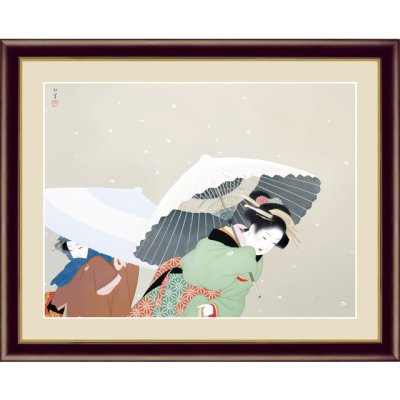 画像1: アート額絵 上村松園 F6サイズ 牡丹雪 できる限り忠実に原画を再現。 (1)