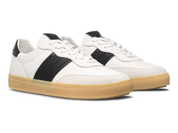 画像1: CLAE（クレイ）DAVIS（デイヴィス） スニーカー ホワイトブラック イタリアンレザーのアッパーに、パンチング加工を施したスエードのラインが特徴。 (1)