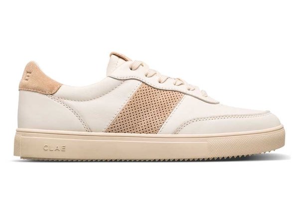 画像4: CLAE（クレイ）DAVIS（デイヴィス） スニーカー ホワイトベージュ イタリアンレザーのアッパーに、パンチング加工を施したスエードのラインが特徴。 (4)