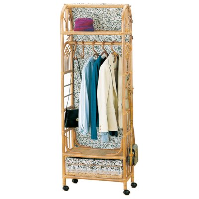 画像1: 籐 上棚付スリムハンガーラック（幅60cm) (1)