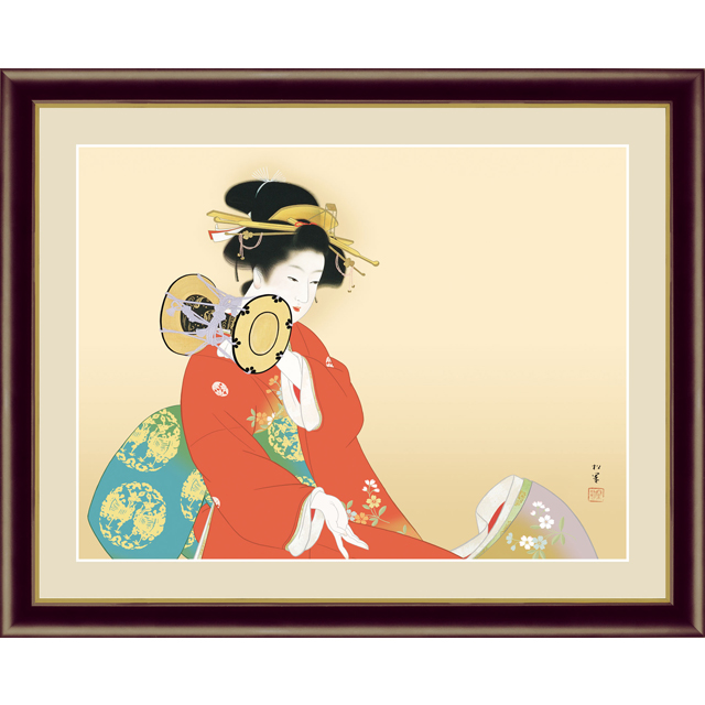 アート額絵 上村松園 F6サイズ 鼓の音 しなやかな女性を描いた一枚
